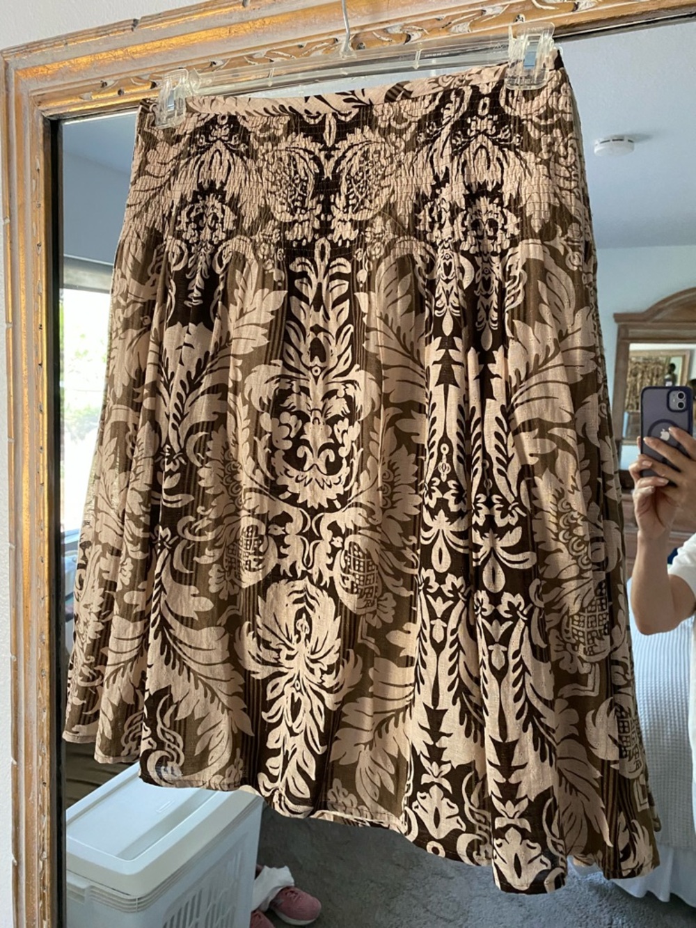 LOFT Brown and Cream Damask Circle Skirt size 4 but fits like 6